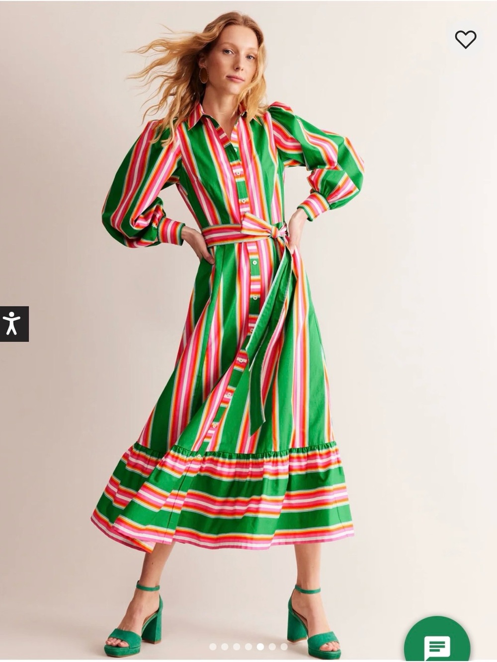 Boden Striped Green Tie-Waist Midi Dress NWT 6 US